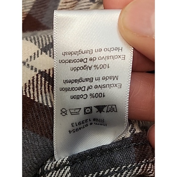 Jachs Mens Flannel Shirt Button Down Cotton Brown Gray Large - Picture 5 of 8